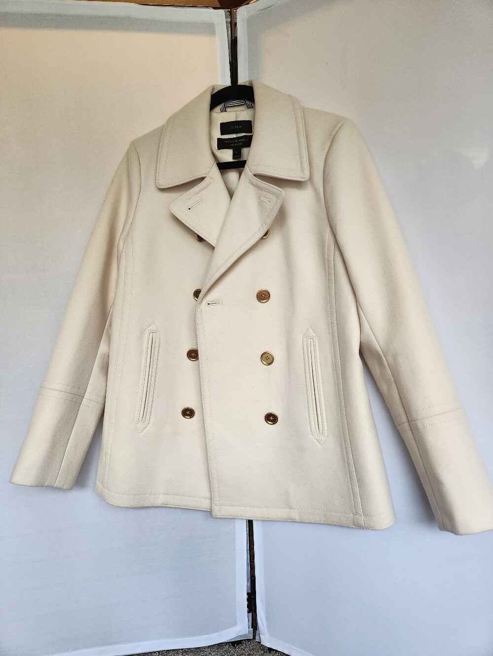 J. Crew Wool Cashmere Nello Gori Double Breasted Peacoat Cream Ivory Size 8